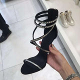 Sohiwoo Cross tie rhinestone sandals, women's waterproof platform, Roman sandals, sexy super high heels, oversized women's shoes