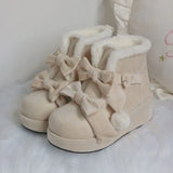 Sohiwoo Lovely Girls Lolita Winter Ankle Snow Boots,Plush Warm Hairball Bowknots Wedge Heel Heightening Platform Shoes