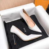 Sohiwoo New White Super High Stiletto Heels Pumps Women Office Pointed Toe Thin Heel Party Shoes Woman High Heel Work Dress Shoes