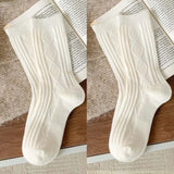 Sohiwoo Winter Warm Women Socks Thicken Cashmere Wool Socks Girls Fashion Korean Harajuku Knitted Rhombus Pattern Thermal Long Socks