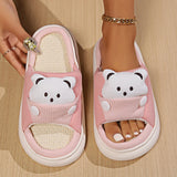 Sohiwoo Cute Cartoon Bear Home Slippers Women Winter Comfort Soft Sole Hemp Slippers Woman Non Slip Flat Heels House Shoes Slides