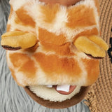 Sohiwoo Winter Women Cute Home Plush Slippers Cartoon Giraffes Warm Faux Fur Lining Fluffy Cozy Flat Non Slip Sole Ladies Shoes