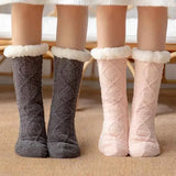 Sohiwoo Thickened Winter Woven Thermal Cashmere Socks Floor Socks Women's Carpet Home Plus Velvet Sleep Socks Slippers Leg Cover