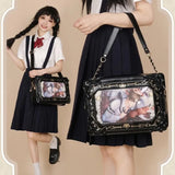 Sohiwoo Lolita Women Ita Bag Ctue Girl Transparent Shoulder Bag JK Uniform Subculture Kawaii Bow Crossbody Bag DIY Display Messenger Bag