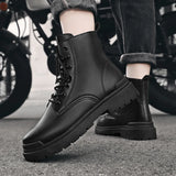 Sohiwoo Martin Boots Men's Casual Leather Shoes Medium Length Boots Fashionable Personality Versatile and Comfortable to Wear