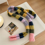 Sohiwoo Women Rainbow Stripe Knitted Scarf Patchwork Clashing Colors Long Soft Scarves Female Winter Premium Feeling Weenie Scarf Shawl