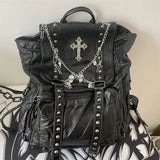 Sohiwoo Original Y2K Girls Soft Leather Punk Backpack School Skull Cross Chain Backpack Korean Style Bagpack Women Designer Bags Gothic