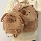 Sohiwoo Cute Puppy Womens Backpack Plush Brown Fluffy Cartoon Sweet Kawaii School Backpack Students Casual Daily Fashion New Bag