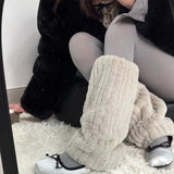 Sohiwoo Thickened Imitation Mink Fur Boots Leg Warmers Women Punk Plush Warm Leggings Boots Cover Mid Length Socks Harajuku Party Socks