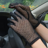 Sohiwoo 1 Pairs Women Vintage Elegant Gloves Lace Full Finger Gloves Short Tulle Etiquette Stretchy Black Transparent Driving Mittens