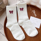 Sohiwoo 1-2pairs Retro Bow Socks for Women Girls Japanese Style Kawaii Bowknot Design Long Cotton Socks White Red Festival Cute Socks