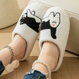 Sohiwoo House Slippers for Women Cozy Fluffy Cozy Home Cotton Shoes for Ladies Indoor Cute Cat Pattern Winter Slipper Female 45