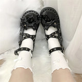 Sohiwoo Black Bowknot Pu Love Rivet Heavy-bottomed Gothic Girls Lolita Shoes Spicy Girl Sweet Cool Japanese Punk Cosplay Lolita Shoes