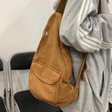 Sohiwoo Fashion Canvas Women Chest Bag Women Shoulder Messenger Bag Unisex College Student Crossbody Bag Multi Pocket Casual Female Bag