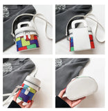 Sohiwoo New Trendy Women Mini Colorful Painting Leather Bucket Bag Lady Luxury Designer Cute Handbag Small Crossbody Purse For Girls