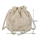 Sohiwoo Fashion Small Shoulder Bags  Women Drawstring Straw Beach Bags Flower Embroidery Bags Ladies Lace Crossbody Handbags for Travel