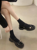 Sohiwoo Basic Casual Solid Shoes Mary Janes Autumn Low Heels Flat Sandals Woman Buckle Design Elegant Fashion Shoes Korean Chic