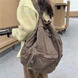 Sohiwoo Vintage Backpack for Women Canvas Women Rucksack Zipper Casual Medium-Capacity Preppy Style Female Bag