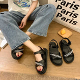 Sohiwoo Sandals for Woman with Low Heels Women's Shoes Trend Footwear Outdoor Summer 2024 Platform Black New Breathable Fashion Daily H