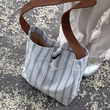 Sohiwoo  Striped Womens Shoulder Bag Canvas Large Capacity Fashion Vintage Tote Bag Aesthetic Casual Elegant Female New in Handbag