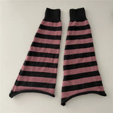 Sohiwoo Korean Pink Punk Women Leg Warmers Stripe Japanese Boot Cuffs Knit Leg Spreader Gothic JK Harajuku Long Cable Flared Socks