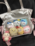 Sohiwoo Japanese Style Ita Bag Large Capacity Square Silk Handbag Kawaii Ribbon Wrinkled Edge Design Shoulder Bag For Girl