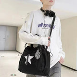 Sohiwoo Personality Women Crossbody Bag Y2K Style Large Capacity Couple Shoulder Bag New Casual Nylon Tote Bag Luxury Drawstring Handbag