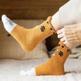 Sohiwoo Thicken Warm Coral Velvet Socks Cute Cat Claw Patterned Ladies' Soft Plush Home Floor Socks Autumn Winter Fluffy Slipper Socks