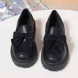 Sohiwoo Spring Bowknot Platform Loafers Women Black Faux Leather Slip On Flats Shoes Woman College Style Thick Sole Dress Shoes Size 42