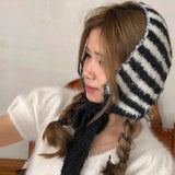 Sohiwoo Retro Striped Scarf For Women Winter Warm Neckerchief  Neck Collar Scarfs Lady Earmuffs Girl Outdoor Coldproof Scarves Headbands