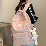 Sohiwoo New Multiple Pockets Waterproof Nylon Women Backpack Female Solid Color Travel Bag Unisex Preppy School Bag Men Cool Rucksack