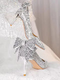 Sohiwoo Shoes for Woman Stilito Silver Women's Summer Footwear Wedding Bride Shoe Rhinestone Pointed Toe Super High Heel Diamond 39