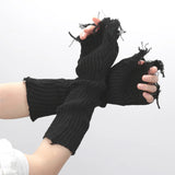 Sohiwoo Gothic Anime Soft Gloves Autumn Winter JK Girls Mittens Oversleeve for Women Men Cool Tattered Style Cuff Fingerless Arm Warmers