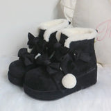 Sohiwoo Lovely Girls Lolita Winter Ankle Snow Boots,Plush Warm Hairball Bowknots Wedge Heel Heightening Platform Shoes