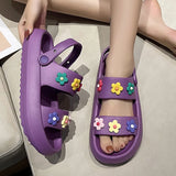 Sohiwoo Flowers Summer Platform Sandals Women Open Toe Soft Sole Cloud Slippers Woman Non Slip Thick Sole Beach Sandals