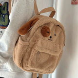 Sohiwoo Cute Puppy Womens Backpack Plush Brown Fluffy Cartoon Sweet Kawaii School Backpack Students Casual Daily Fashion New Bag