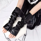 Sohiwoo New Black Punk Gothic Sexy Long PU Leather Fingerless Gloves for Women Rock Gloves Hip Pop Mittens Clubwear Dance Cosplay