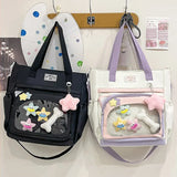 Sohiwoo Dopamine Women Tote Bags Y2K Harajuku Subculture Transparent Badge Show Ita Bag JK Uniform Patchwork Commute Bolso Mujer