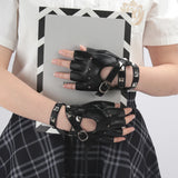 Sohiwoo Punk Gothic Black Rivet PU Leather Half-Finger Gloves Women Driving Motorcycle Party Cool Girl Dark Style Fingerless Mitten