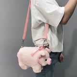 Sohiwoo Pink Piglet Plush Bag Korean Version Large Capacity Lady Shoulder Bag Cartoon Ins Cute Doll Messenger Bag Handbags Crossbody