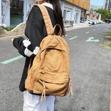 Sohiwoo New Women Cotton Canvas Student Men Bookbag Travel Backpack Fashion Rucksack for Teenage Girls Boys School Bag Gift Khaki Green