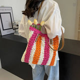 Sohiwoo Woven Contrasting Color Women's Shoulder Bag 2024 New Leisure Travel Commuting Vacation Large Capacity Tote Bag