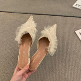 Sohiwoo Slides Rhenstone Summer 2024 Jewels Rubber Shoes Pointed Toe Women's Slippers and Ladies Sandals Mules Low Heel Outside Crystals