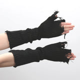 Sohiwoo Gothic Anime Soft Gloves Autumn Winter JK Girls Mittens Oversleeve for Women Men Cool Tattered Style Cuff Fingerless Arm Warmers