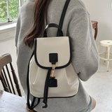 Sohiwoo White Elegant Womens Backpack Korean Style Fashion Leather Casual Backpacks Contrast Color Female Simple Aesthetic Bags