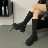 Sohiwoo Street Style Knee-High Women Boots Fashion Platform Square Heels Shoes Female Knight Long Booties Zapatos De Mujer