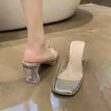 Sohiwoo Summer Women Pumps Sandals PVC  Slippers Open Toe High Heels Women Transparent Perspex Slippers Shoes Heel Clear Sandals