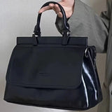 Sohiwoo Students Versatile Bag Bright Shoulder Bags Women Bolsa Bag Crossbody  PU Vintage Fashion Briefcase For Messenger Trend Tote
