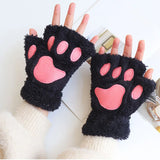 Sohiwoo 1Pair Girl Lovely Bear Plush Cat Paw Claw Gloves Winter Faux Fur Kitten Fingerless Mittens for Women Christmas Halloween Gloves