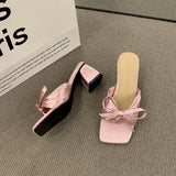 Sohiwoo Bowtie Women Sandals Slippers High Heels Luxury Designer Black Chunky Heel Casual Shoes Pumps Party Wedding Pink White Sandalias